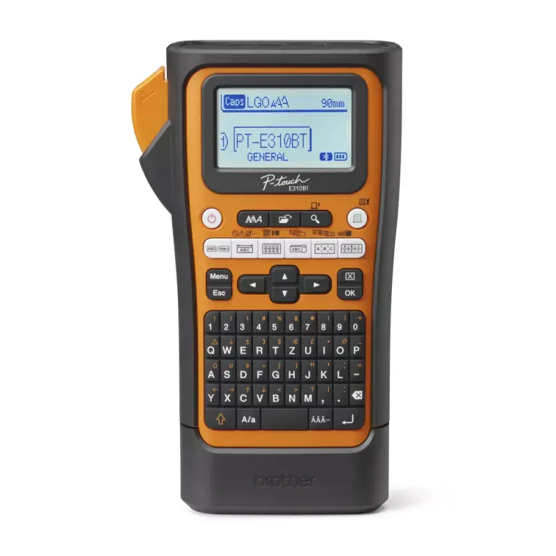 PTE310BTVP - Rotuladora eletrónica portátil para instaladores profissionais. Larguras de fitas: 3,5 / 6 / 9 / 12 / 18mm. Corte de fita manual - Teclado QWERTY - Cabo USB C- Conexão a PC - Bluetooth