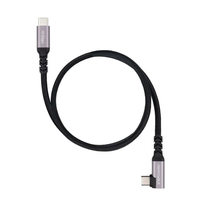 Cabo USB-C angulado Nanocable 2 m USB 3.2 Gen 2 100W 4K 60Hz Preto