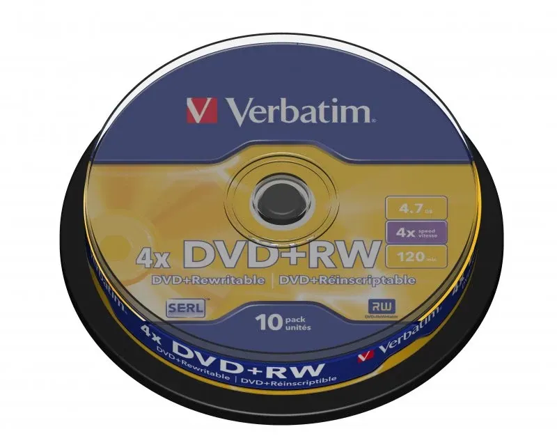 VERBATIM DVD+RW 4X 4.7GB 120MIN MATT SILVER CAKE 10