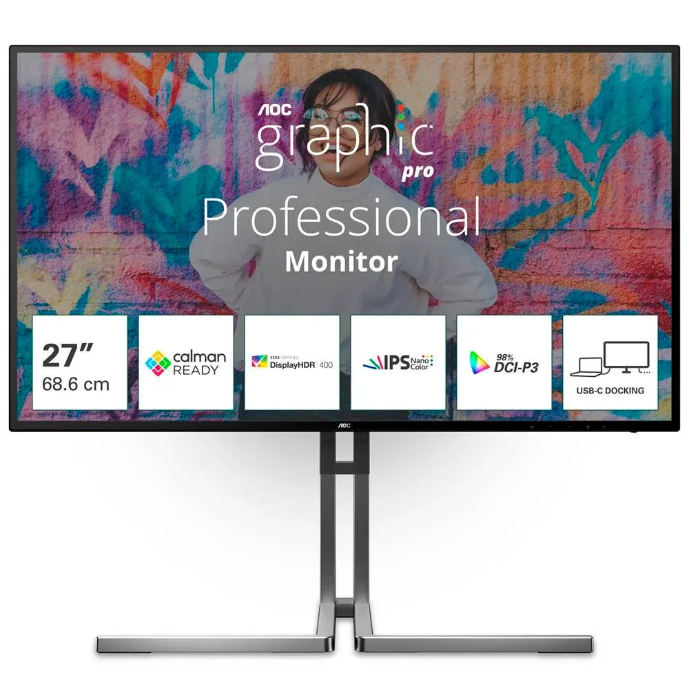Monitor AOC Graphic Pro 27" U27U3CV Nano IPS 4K 60Hz USB-C (PD90W) DisplayHDR 400