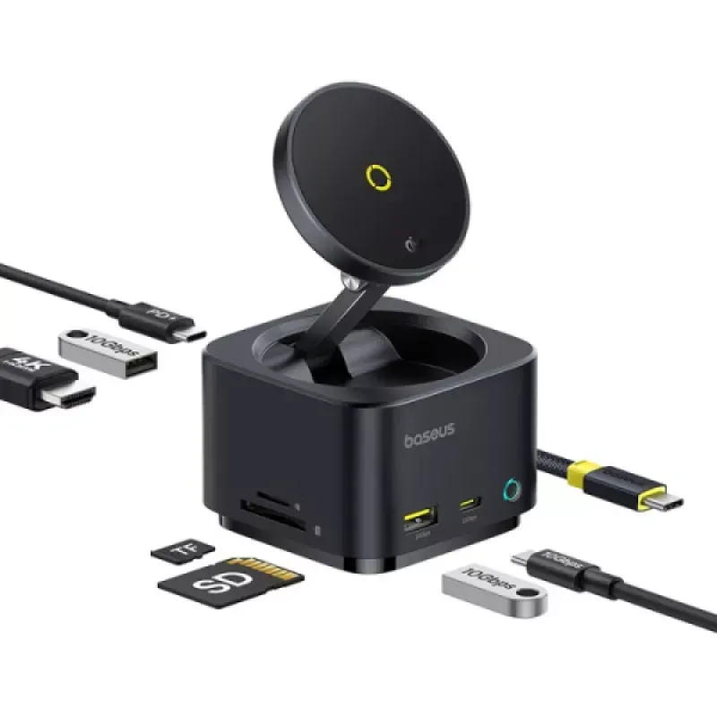 Magpro Series Ii 7-In-1 Hub Magnetic Wireless Charging 15W Cosmic Preto (Usb-C To 1 * Hdmi 4K@60Hz