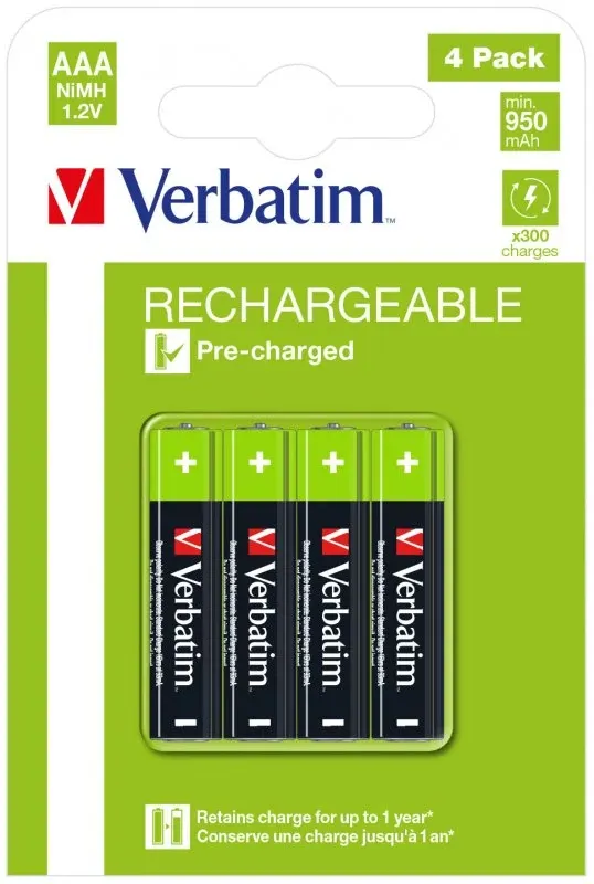 VERBATIM PILHAS RECARREGAVEIS AAA HR03 1.2V PACK 4