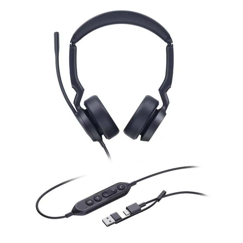 Auriculares Yealink UH44 Dual UC com fio USB-C/A para escritório com microfone e cancelamento de ruído, pretos
