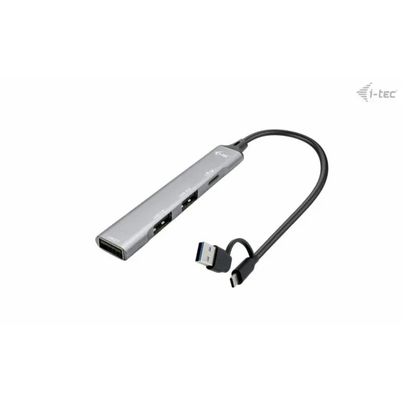 Hub i-tec 4 portas 5 Gbps USB 3.0/2.0 Metal Compacto Prateado