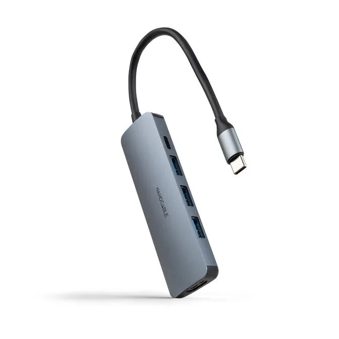 Hub Nanocable USB-C 3xUSB-A+USB-C CARGA+HDMI, Cinzento 18 CM