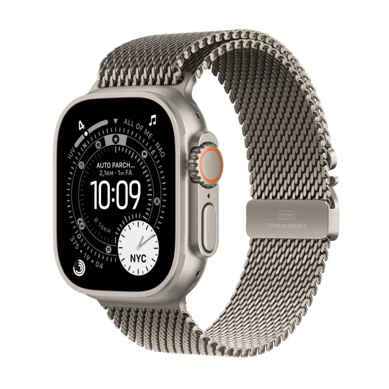 Apple Watch Ultra 3 - 49 mm - titanium natural - Sim relógio inteligente Com círculo milanês - tamanho da banda: M - 64 GB - LTE, NFC, Wi-Fi 4, UWB, Bluetooth - 5G - 61.6 g