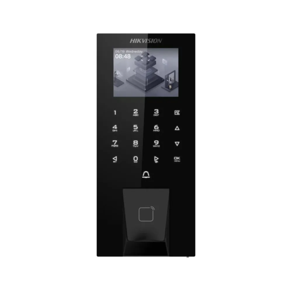 Controlo de Acesso PoE Hikvision Impressão digital, cartão EM e PIN - DS-K1T807EBFWX-E1