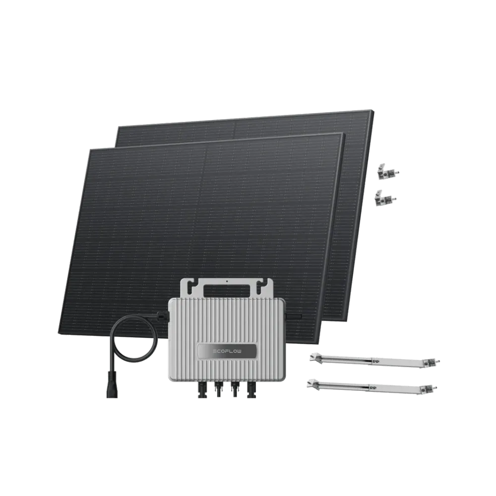 Kit EcoFlow STREAM de Parede - Fachada a 50° / (800Wp) 2 × 400W Painel solar rígido + microinversor STREAM / Suporte ajustável: Fachada