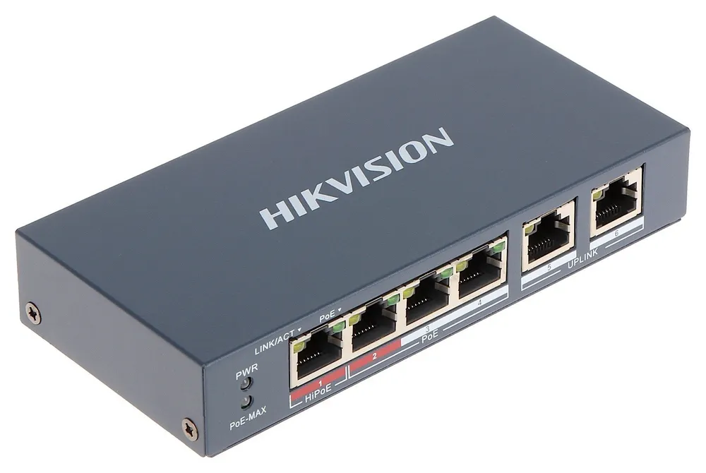 Switch Hikvision 6 Portas Fast Ethernet PoE - DS-3E0106HP-E