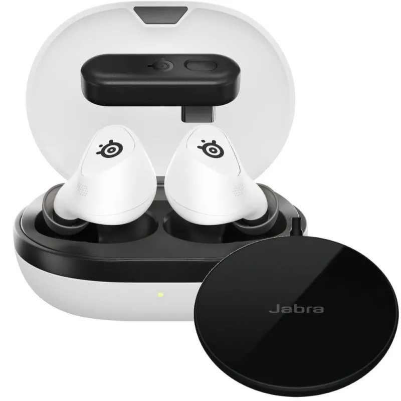SteelSeries Pack Arctis GameBuds Auriculares Bluetooth para PS5 Brancos + Jabra Base de Carga Sem Fios