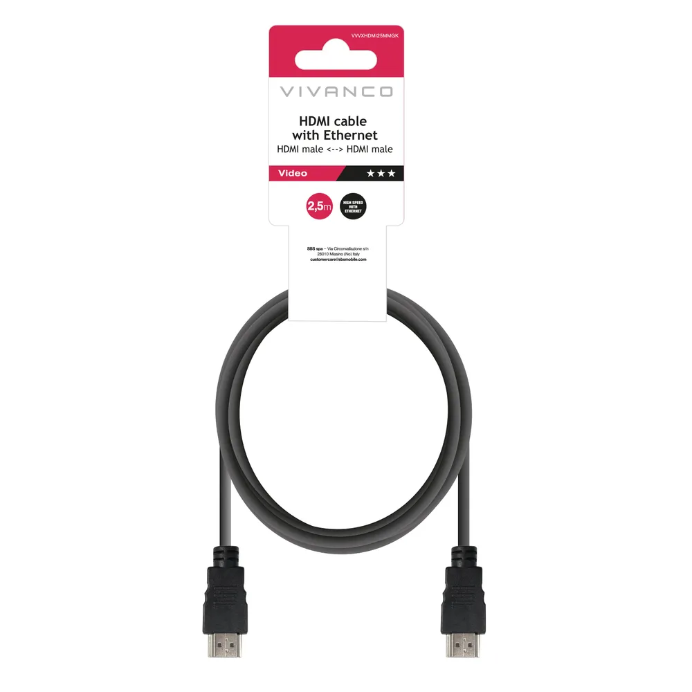 Cabo HDMI 1.4 VIVANCO (4k - 24 HZ - 2.5 m - Preto)