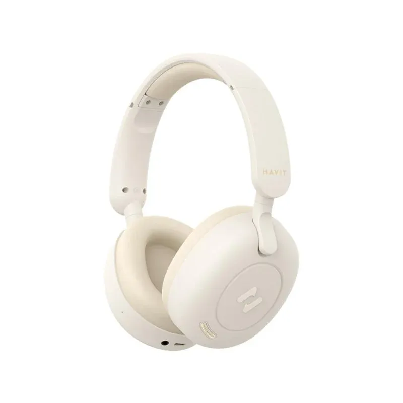 Auriculares Havit H655BT sem fios/com cabo Bluetooth com Cancelamento Activo de Ruído e Microfone cor bege