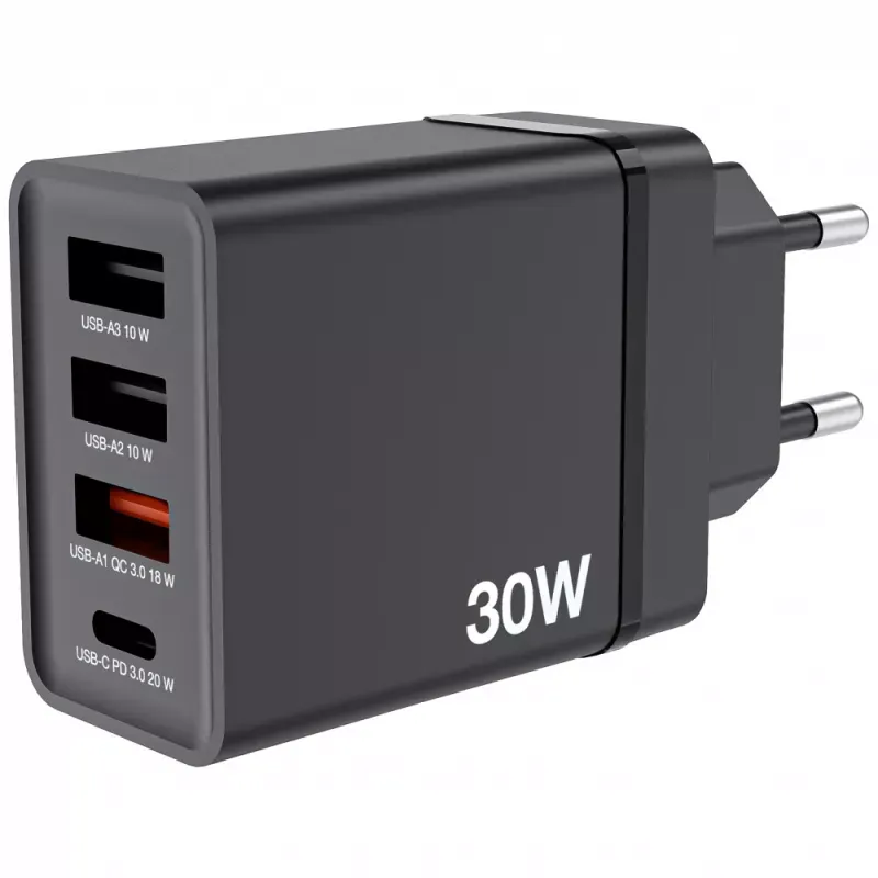 VERBATIM CARREGADOR 30W 1x USB-C PD 1xUSB-A QC 3 2xUSB-A BLACK
