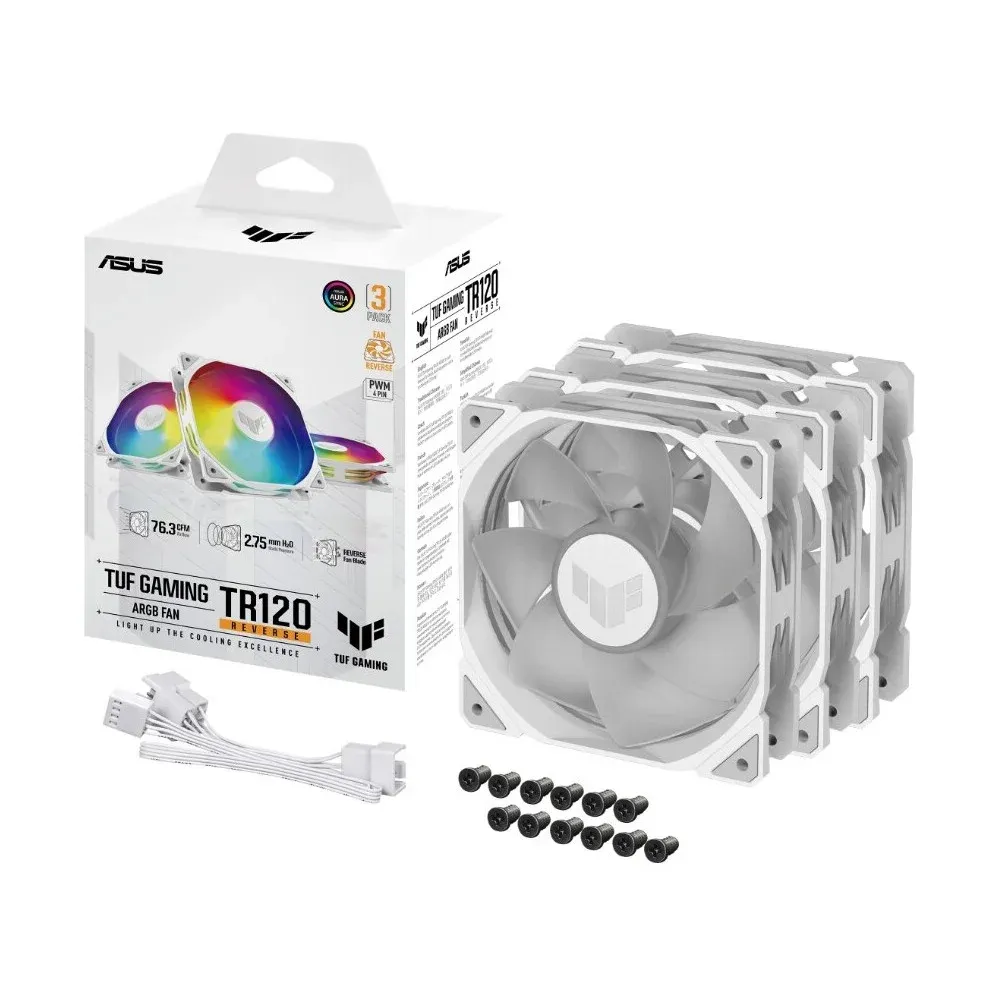 Ventoinha ASUS TUF GAMING TR120 ARGB REVERSE 3IN1 120mm Branco - Pack de 3