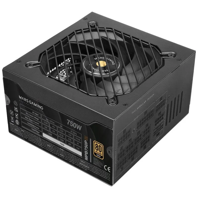 Fonte Alimentação Fonte de Alimentação Mars Gaming MPB750PSI 750W ATX 3.1 PCIe 5.1 80 Plus Gold - Preto