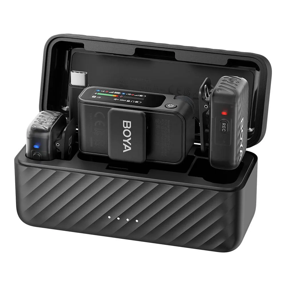 Microfone de Lapela BOYA Mic 2-02 (2 TX + 1 RX + Estojo de Carregamento) Ultracompact 2.4GHz Wireless Preto