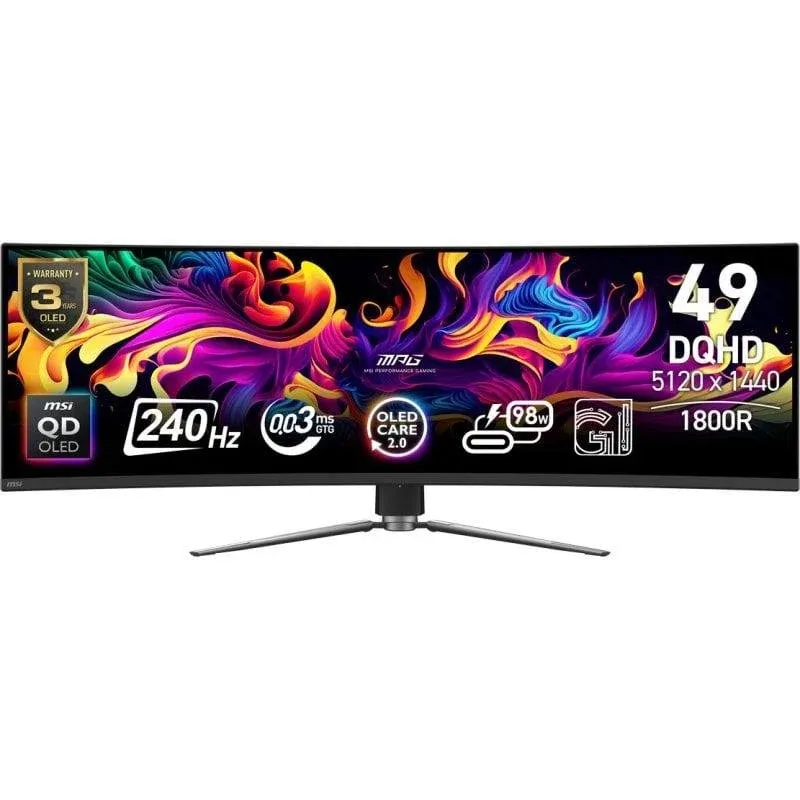 Monitor MSI MPG 491CQPX 49" Dual QHD 240Hz QD-OLED Curvo 0,03ms USB-C