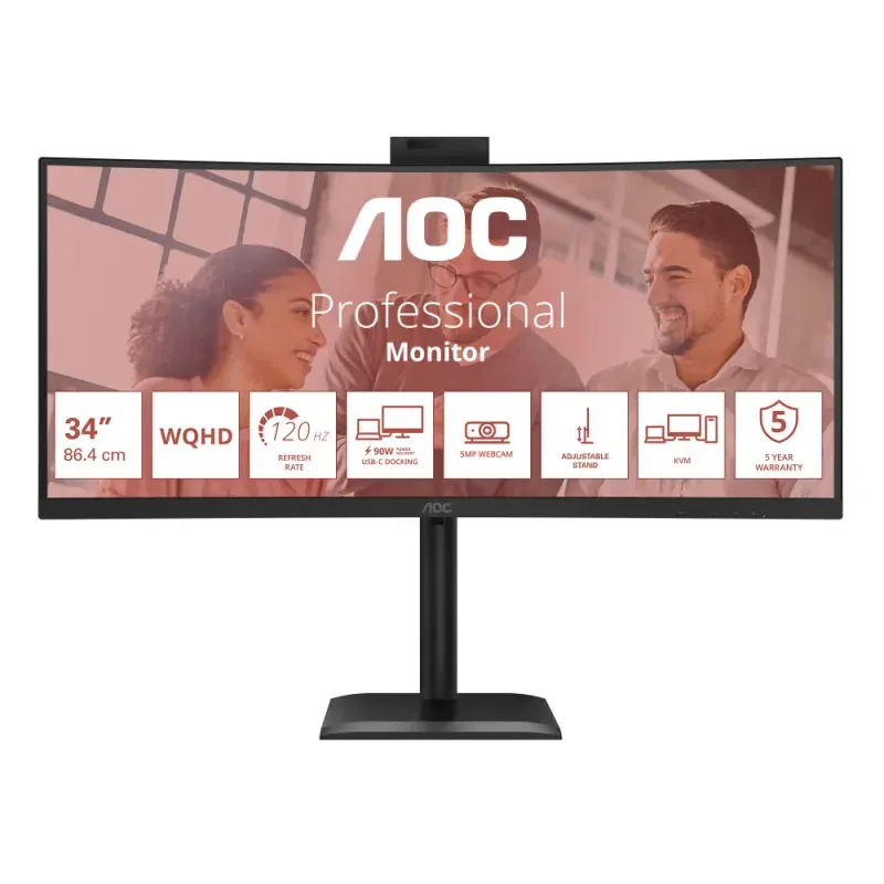 CU34E4CW ,34' 21:9 VA 120Hz 3440x1440 HAS 180mm HDMI x 2x 2.1 TMDS DP x 1x 1.4 1 x USB-C1 (DP1.2 Alt Mode, data, USB3.2 Gen 1, 5Gbit/s, PD90W), 1 x USB-C2 (USB3.2 Gen 1, 5Gbit/s, data only)