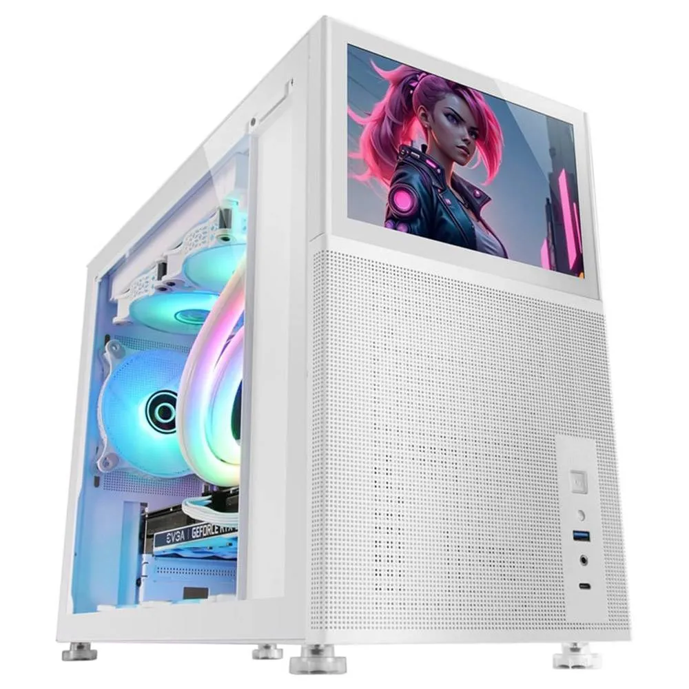 Caixa Micro-ATX Mars Gaming MC-LCD RGB Vidro Temperado c/ Ecrã 8 Branca
