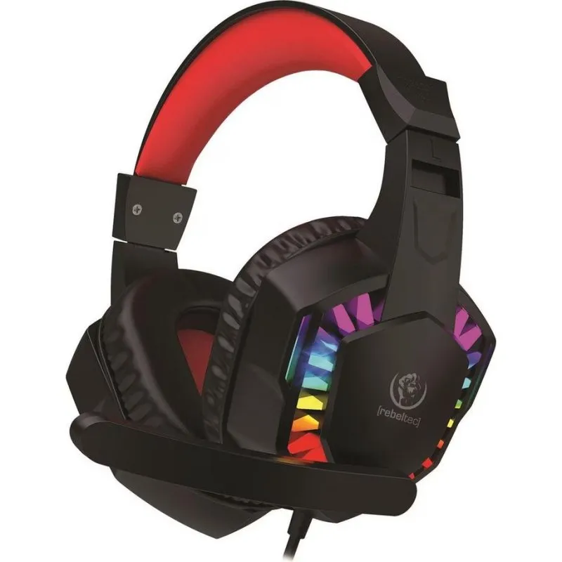 Auriculares Rebeltec Shark com fio jack 3,5 mm Over Ear, microfone e RGB preto