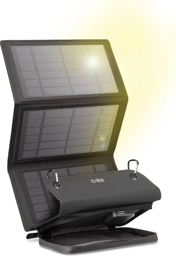 Com Tecnologia Intelligent Charge/ Fast Charge - atÃ© 2 dispositivos simultaneamente, usando energia solar/ 1x USB-A de 5W + 1X USB C de 5W
