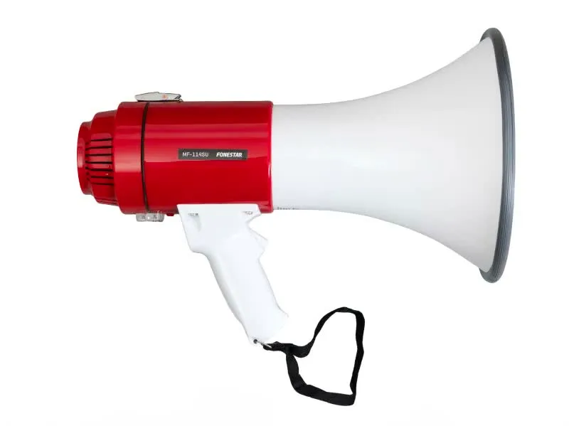 Megafone 25W com sirene e leitor USB/SD/MP3 - 8x LR14-C ou 12VDC - MF-114SU