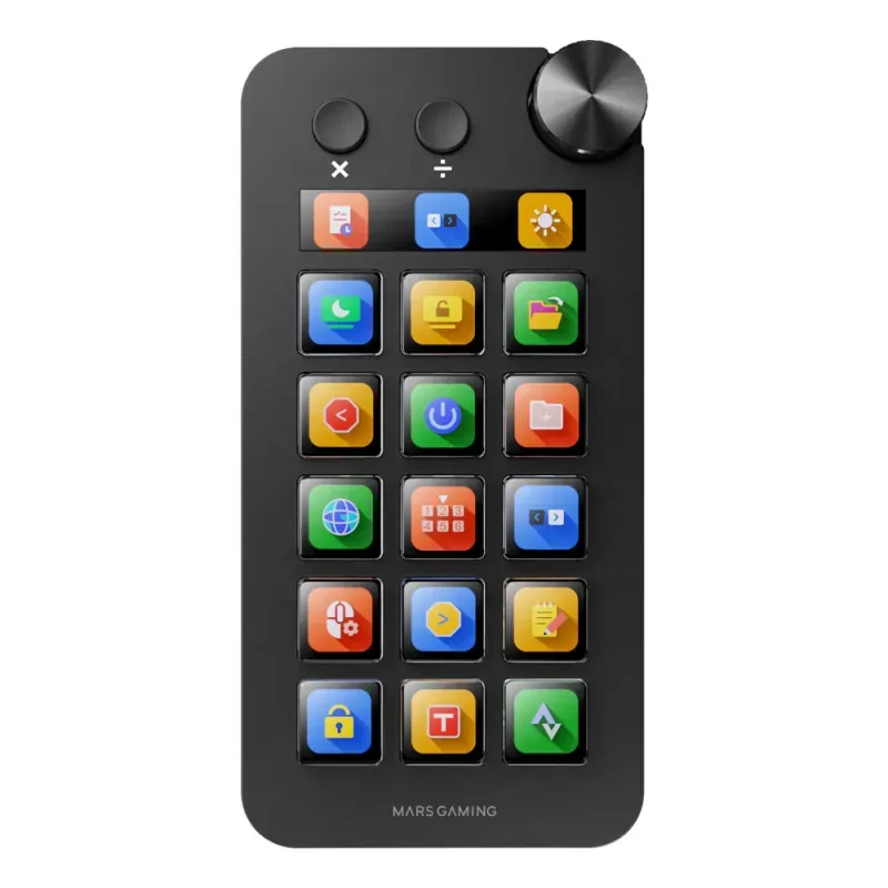 Control Deck Mars Gaming MSD-NEO | 15 Teclas Personalizáveis | 1 Dial | Faixa LCD | Type-C | Windows e Mac | Preto
