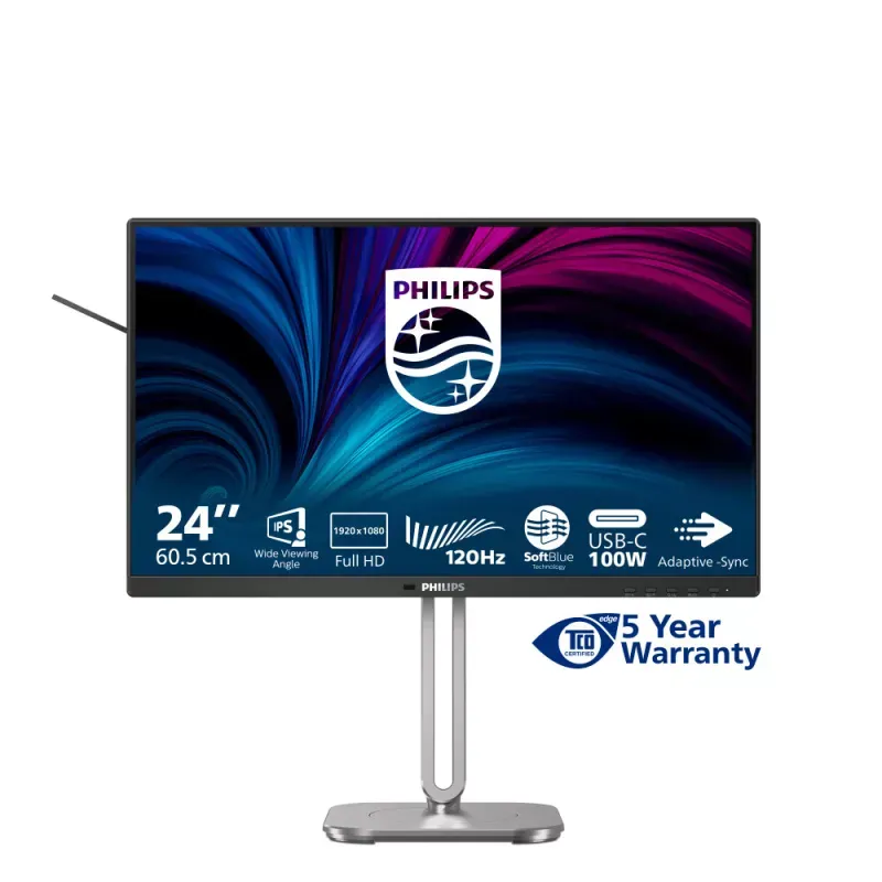 Philips 24B2U4301 - 4000 Series - monitor LED - 24" (23.8" visível) - 1920 x 1080 Full HD (1080p) @ 120 Hz - IPS - 300 cd/m² - 1500:1 - 4 ms - HDMI, DisplayPort, USB-C - altifalantes - prata, carvão vegetal