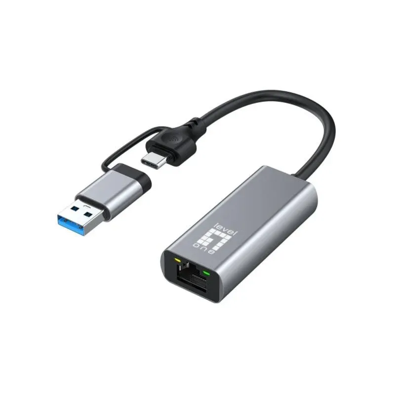 Placa de Rede LevelOne USB-0423 USB Type-A/USB Type-C 2.5Gbps Plug and Play Cinzento