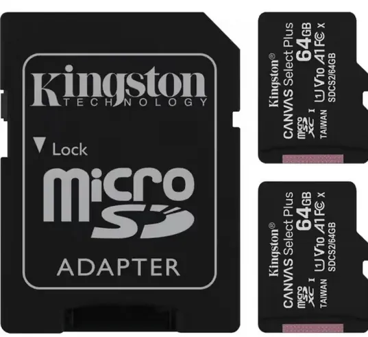Cartão de Memória Micro SDXC Kingston 64GB Canvas Select Plus 100R A1 C10 Card (Pack 2)