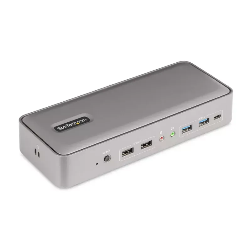 StarTech.com Dual-Laptop USB-C KVM Docking Station, Dual Monitor 4K 60Hz DisplayPort Dock, 5-Port USB Hub, GbE, 90W/45W Power Delivery to Two Laptops, Windows/Mac, 2-Host KVM Dock - Estação de engate - USB-C 3.2 Gen 2 - 2 x DP - 1GbE - Compatível com