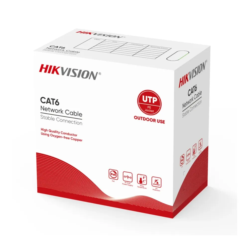 Cabo de Rede UTP para Exterior Hikvision Cat6 305m Preto - DS-1LN6OUTPE black 305m