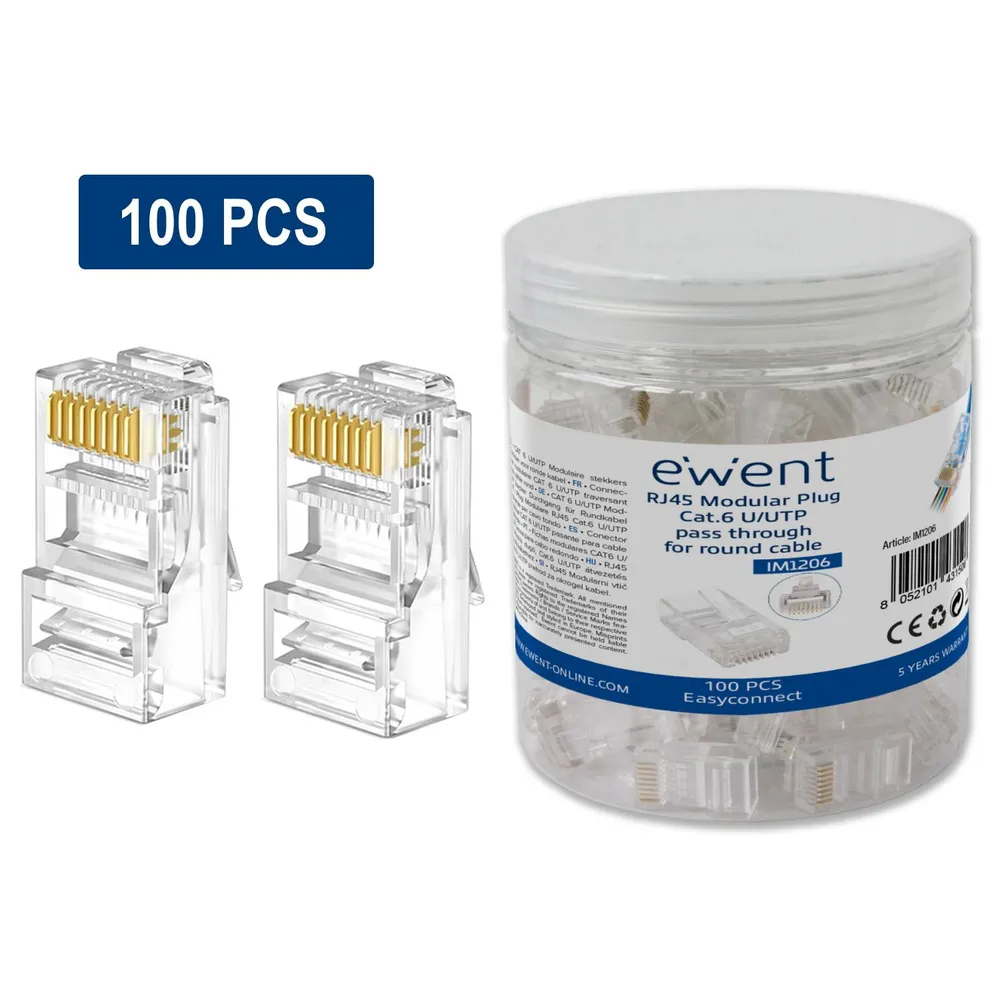 Fichas RJ45 Ewent Modulares Pass-Through Cat.6 U/UTP Transparentes (Pack-100)