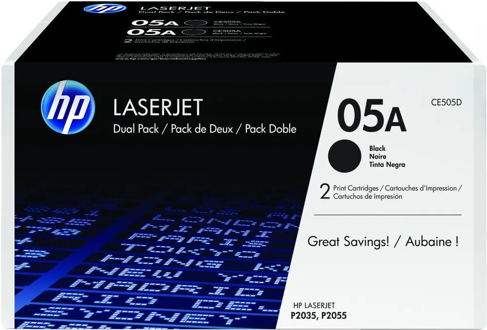 HP 05A 2-pack Black Original LaserJet Toner Cartridges CE505D