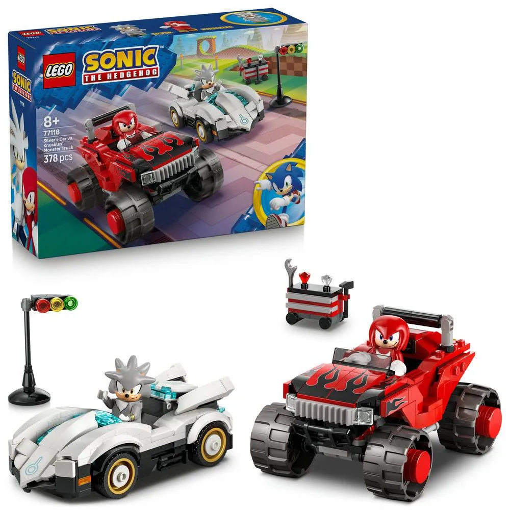 LEGO Sonic the Hedgehog: Carro do Silver contra Monster Truck do Knuckles | Idades 8+ | 378 Peças | Item 77118