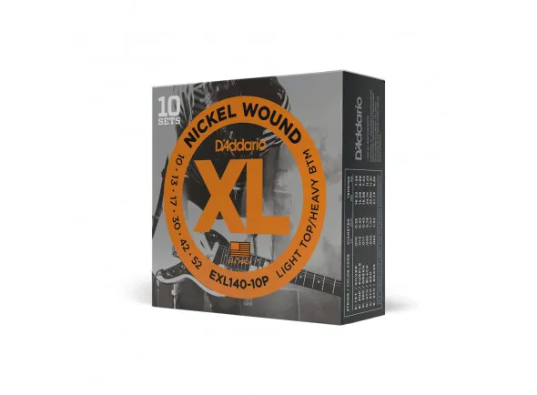 D'Addario EXL140-10P 10-52 Light Top/Heavy Bottom, XL Nickel Electric Guitar Strings 10-Pack