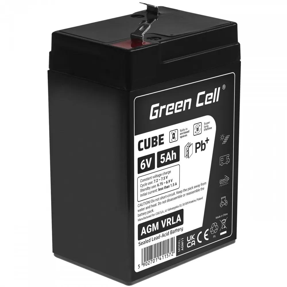 Green Cell Cube AGM VRLA IP54 6V 5Ah bateria sem AGM6V5AH-J