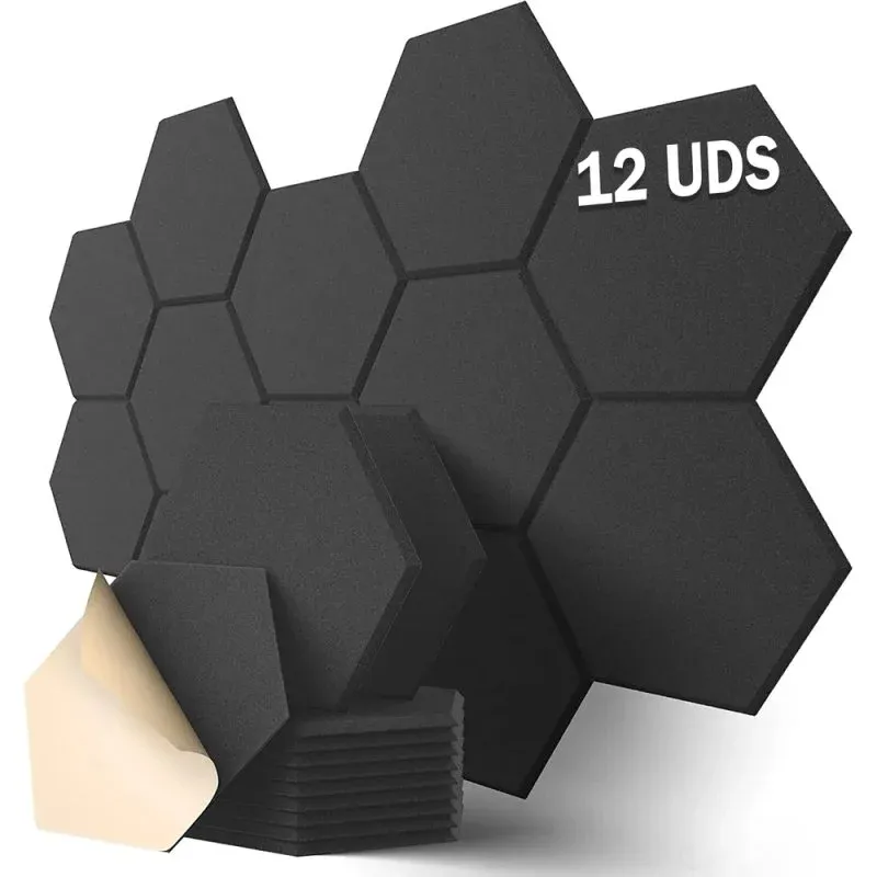 Yoevu Pack 12 Painéis Acústicos Hexagonais Adesivos para Insonorização 30x26x1cm Pretos