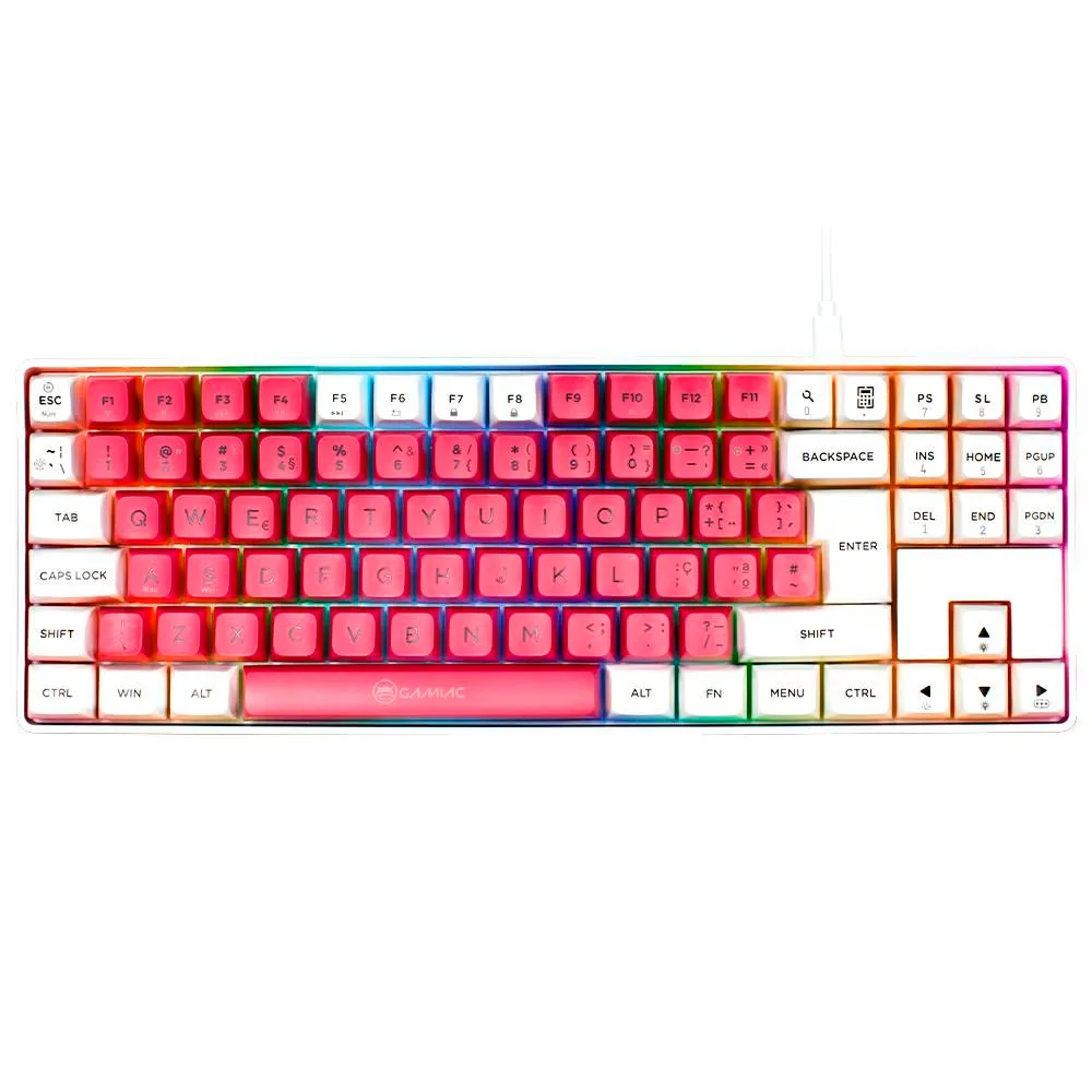 Teclado Mecânico Gamiac TKL90G Gaming PT Kailh Blue Branco/Rosa