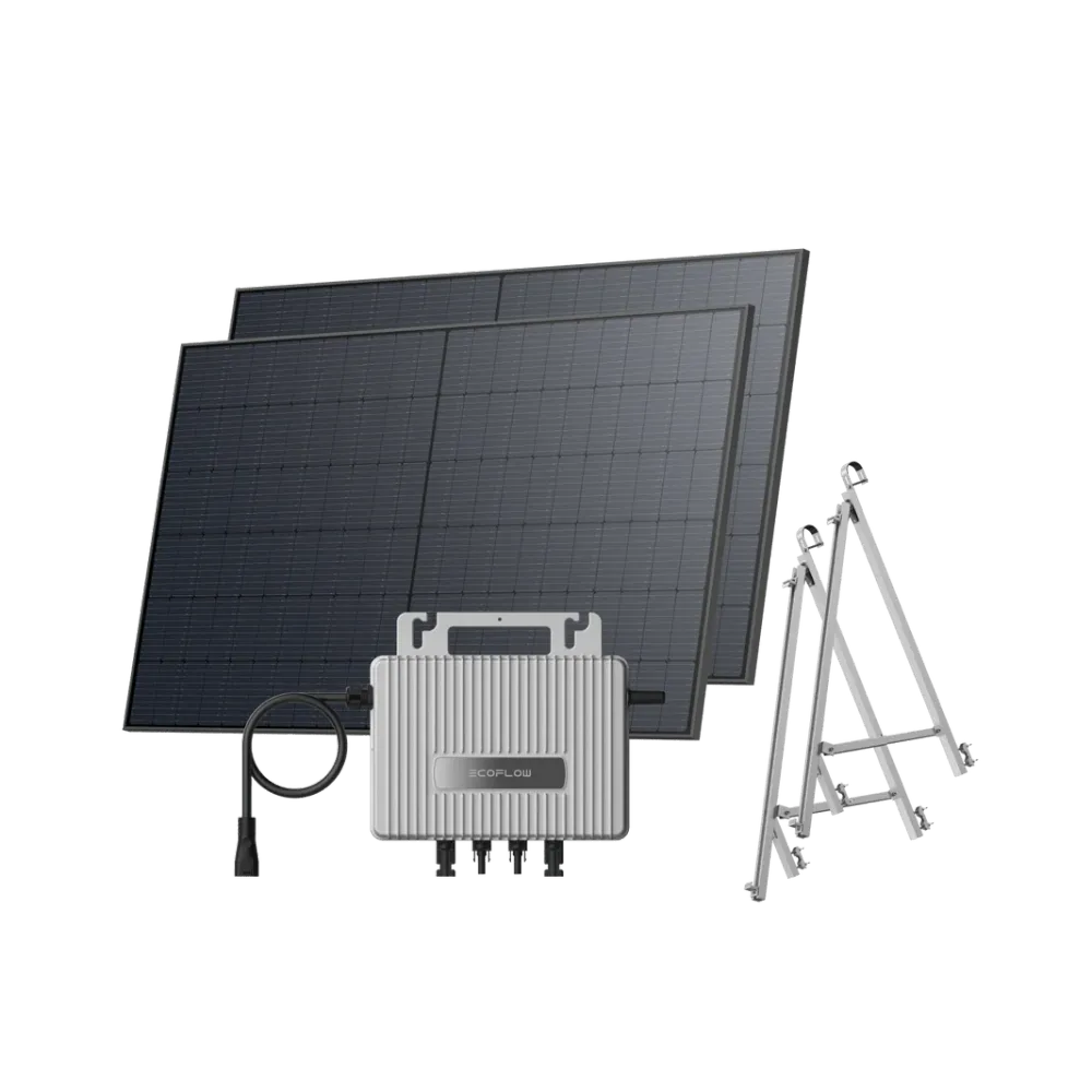 Kit EcoFlow STREAM de Varanda - Varanda de vidro / (1040Wp) 2 × 520W painel solar rígido + microinversor STREAM / Suporte: varanda semi-fechada