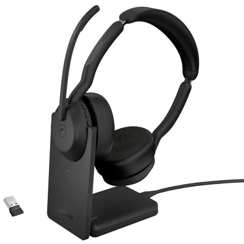 Jabra Evolve2 55 Headset Com e Sem Fios para Centro de Chamadas com Base de Carga Preto