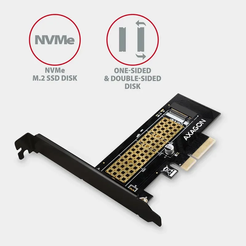 Adaptador PCIe-3.0-x4 AXAGON PCEM2-N, 1x M.2/NVMe/SSD com dissipador passivo