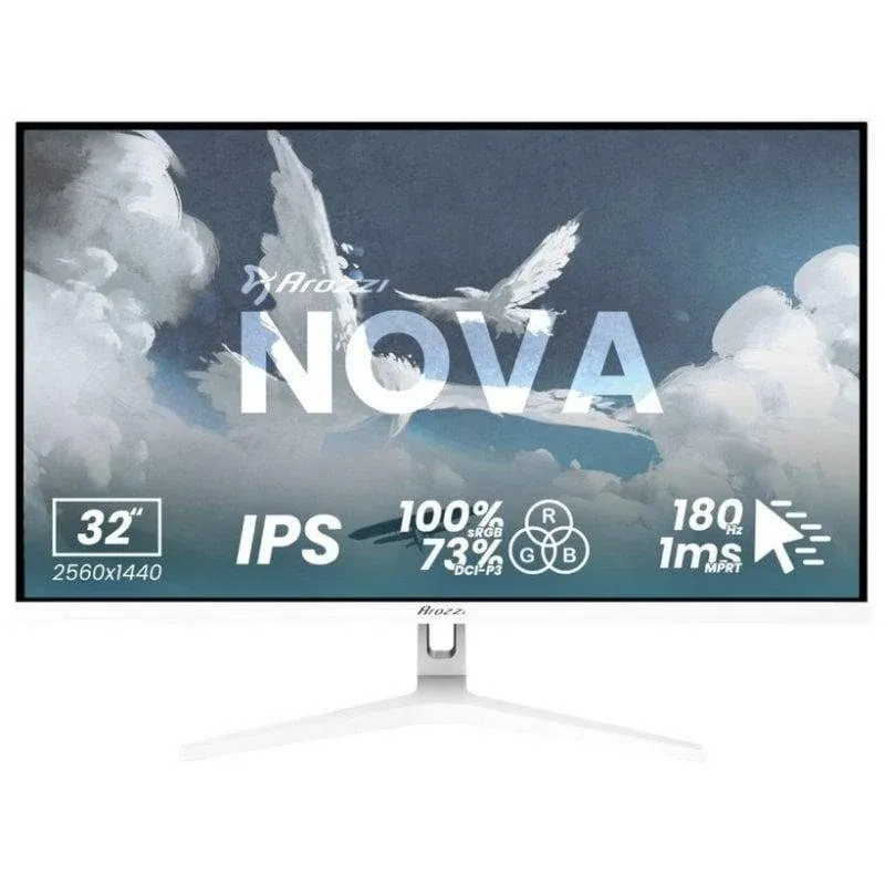 Monitor Arozzi Nova 32" QHD 180Hz IPS Plano HDR Branco 1ms Altifalantes