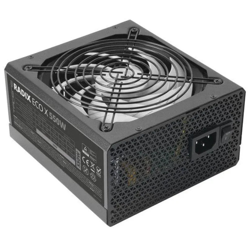 Fonte Alimentação Tacens RADIX ECO X 550 Fonte de Alimentação ATX 550W 6 Anos de Garantia 87% SMD DC-DC AI-RPM FDB Preta