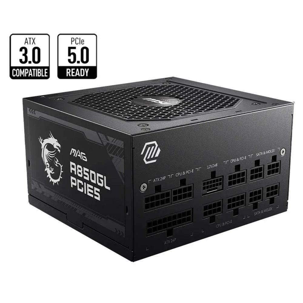 Fonte de Alimentação ATX MSI MAG A850GL PCIE5 850W 80 Plus Gold Full Modular