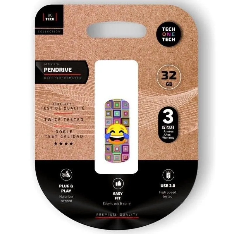 Pen Drive Tech One Tech Emoji 32GB USB 2.0 Multicolor com Clip