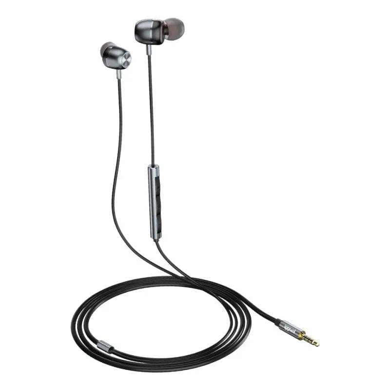 Auriculares iggual com fio Jack 3,5 mm para chamadas e música, microfone integrado, pretos
