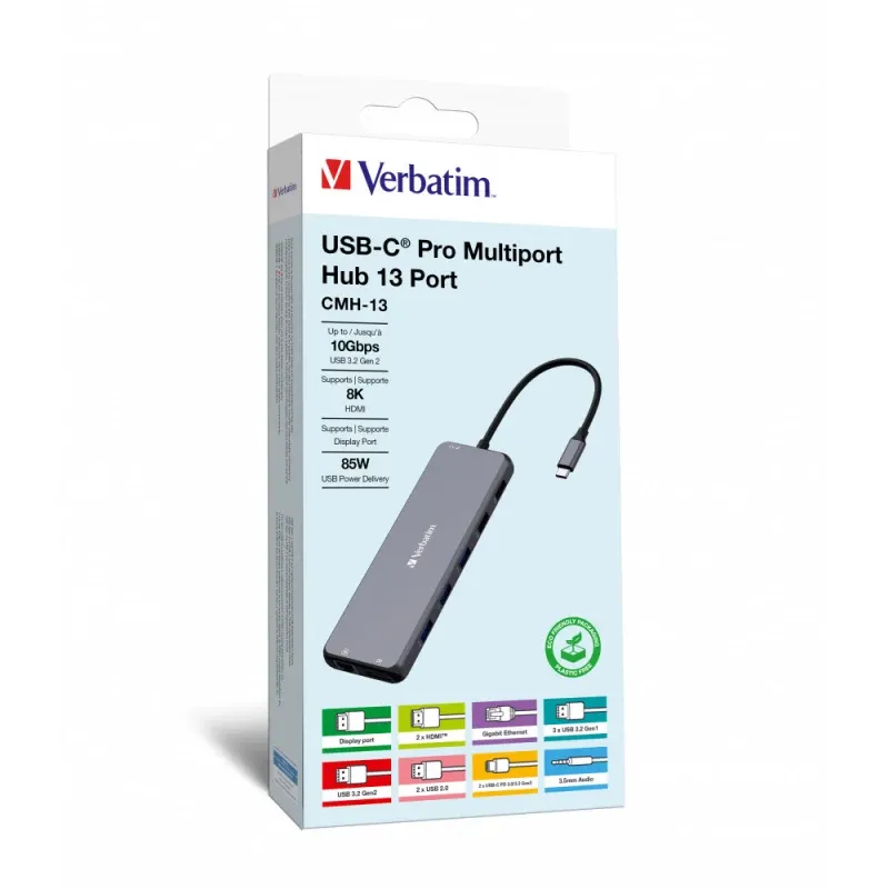 Docking Verbatim 8K USB-C 2x HDMI 1x DP 1x RJ45 4x USB 3.2 2x USB 2 2x USB-C PD 85W