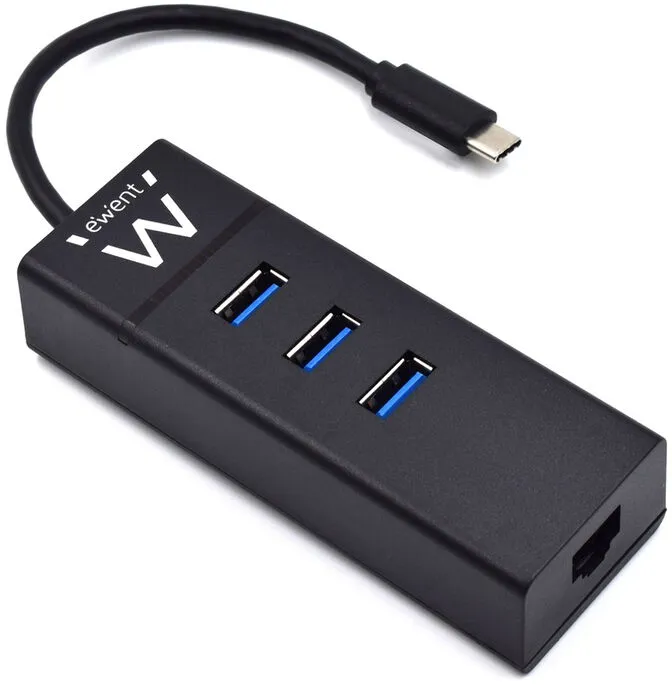 Hub USB Ewent 3 Portas USB 3.1 Gen 1 Type C + 1 Porta RJ45 Gigabit