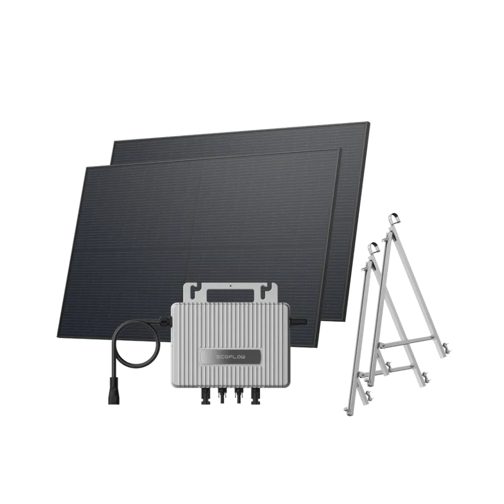 Kit EcoFlow STREAM de Varanda - Varanda de vidro / (900Wp) 2 × 450W painel solar rígido + microinversor STREAM / Suporte: varanda semi-fechada